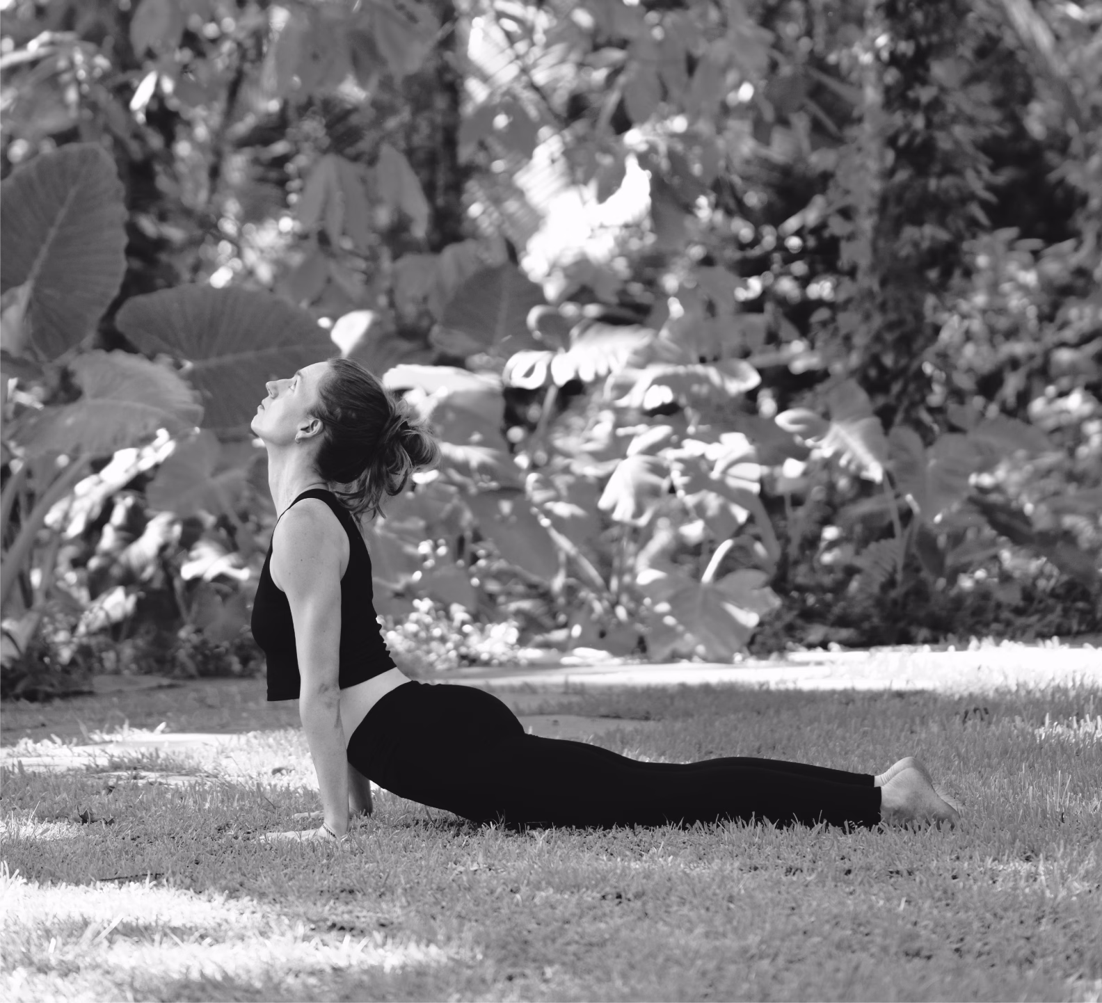 Joanna doing the upward dog pose