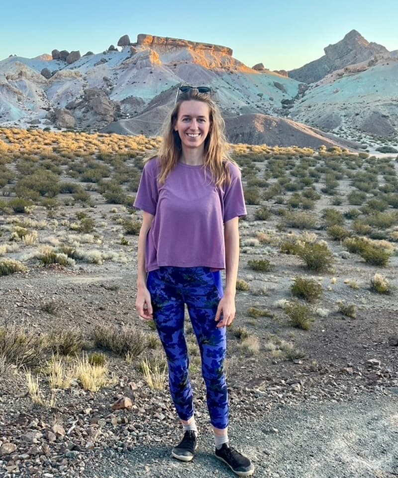 A woman hiking in the mountains
