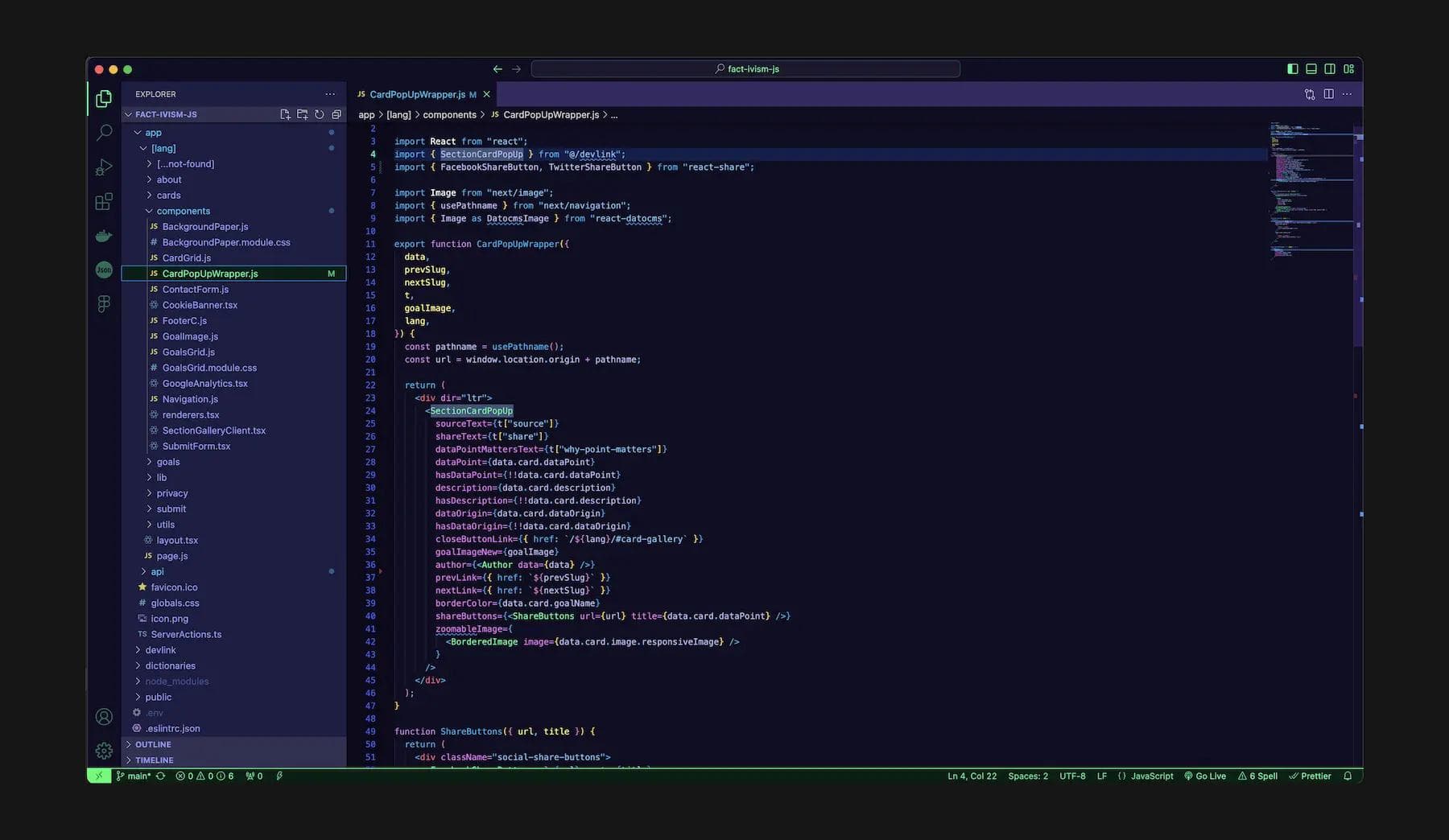 code in Visual Studio showing components exported into React using Devlink tool