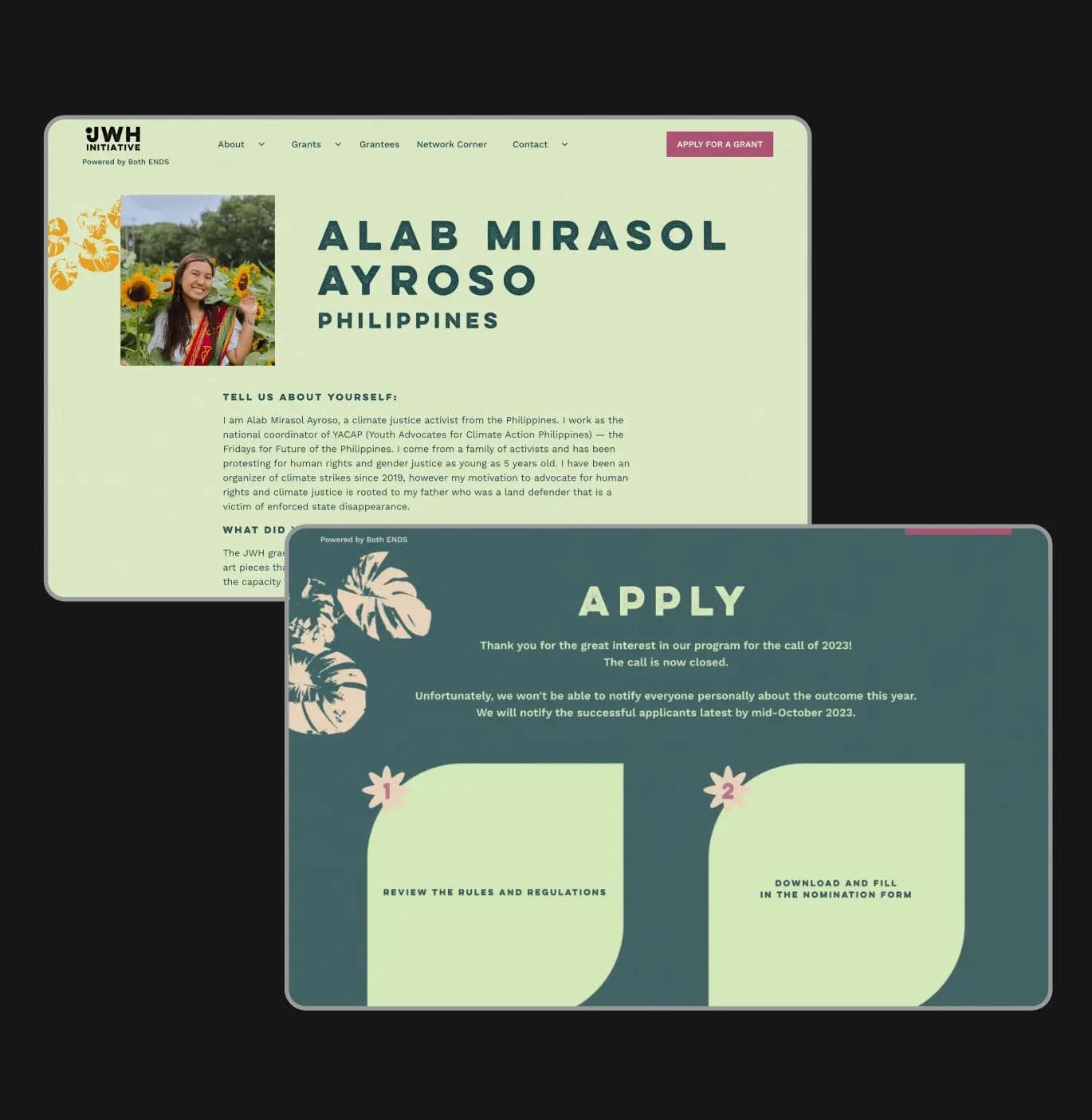 Application and Grantee pages